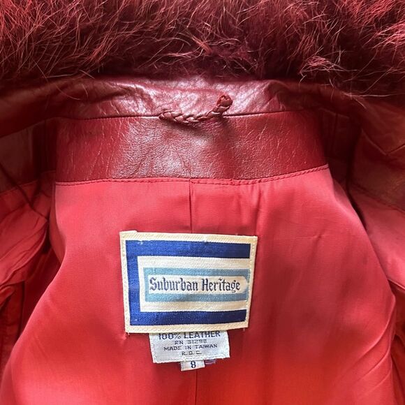 Vintage 1-of-a-Kind Burgundy-Red Leather Jacket with Ombré Collar - Picture 12 of 13